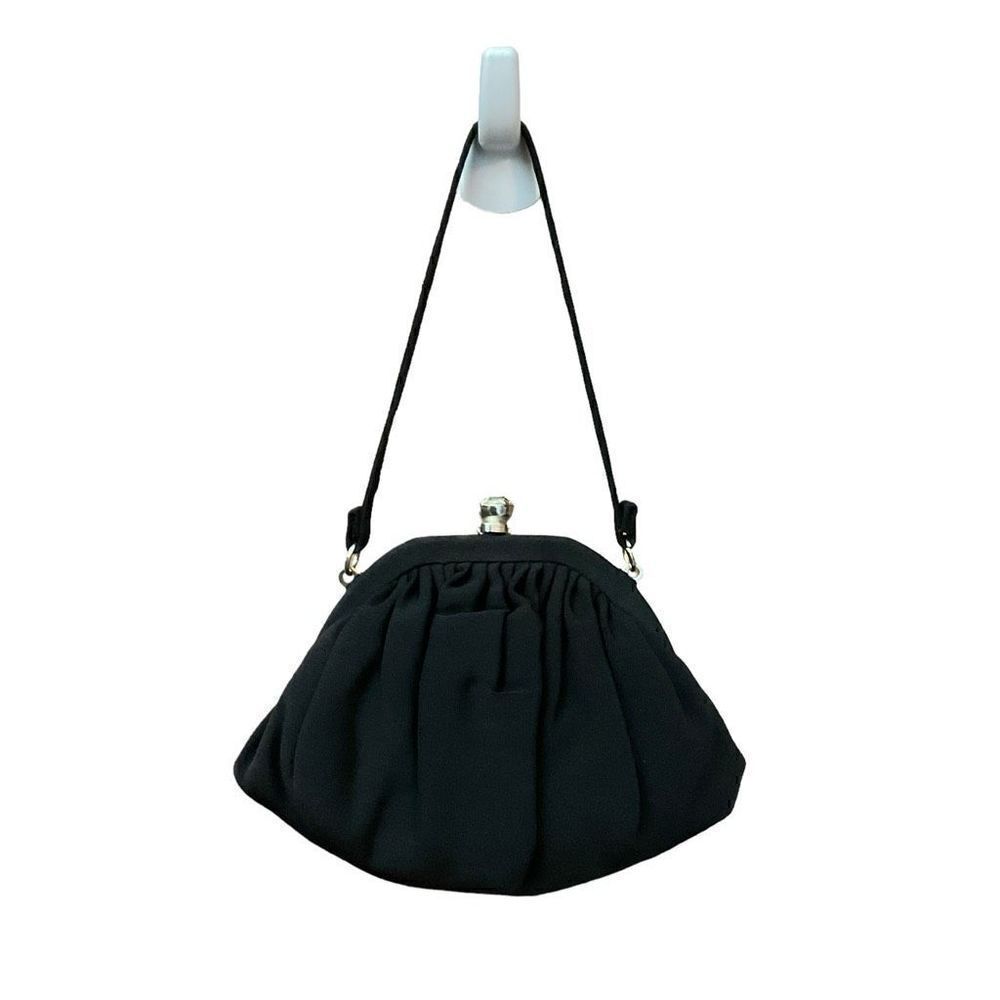 Garay Purse Clutch Inner Attached Coin Purse Black Wrist Hand Strap Snap Closure